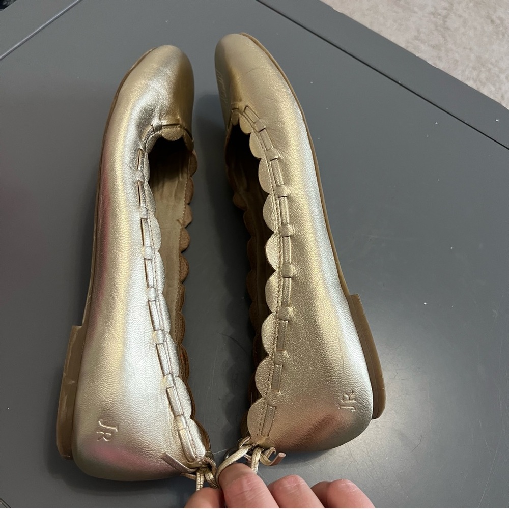 Jack Rogers Lucie Gold Metallic Leather Scalloped Ballet Flats with Bow Details - Picture 8 of 9
